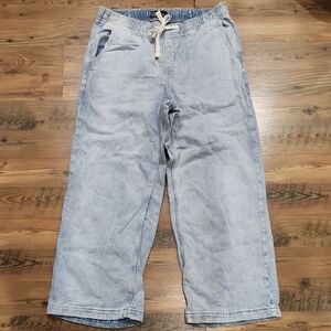 Gap Hi Rise Wide Leg Elastic Stretch Light Wash Denim Pull On Comfort Large Tie